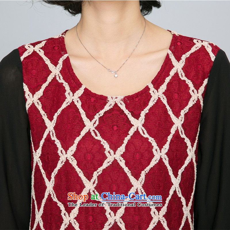 The Eternal Yuexiu Code women 2015 fall thick mm to replace XL Graphics thin new Korean fashion diamond lattices lace stitching chiffon dresses bourdeaux 4XL, eternal Soo , , , shopping on the Internet