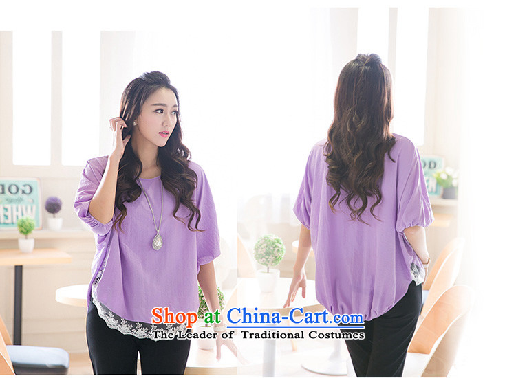 The interpolator auspicious for larger women 2015 thick MM spring and summer New fifth cuff stitching lace bat sleeves loose video thin chiffon T shirt V5029 white L suitable for 100-130 catty) Picture, prices, brand platters! The elections are supplied in the national character of distribution, so action, buy now enjoy more preferential! As soon as possible.