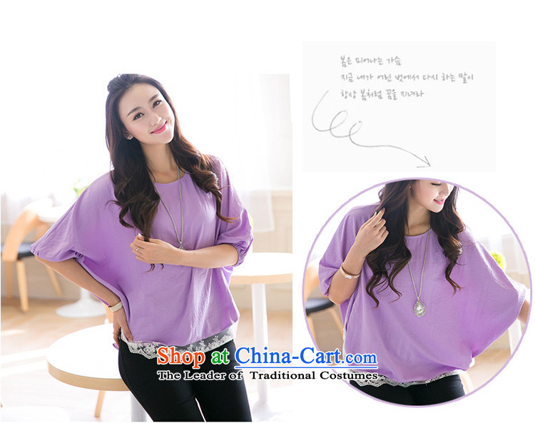 The interpolator auspicious for larger women 2015 thick MM spring and summer New fifth cuff stitching lace bat sleeves loose video thin chiffon T shirt V5029 white L suitable for 100-130 catty) Picture, prices, brand platters! The elections are supplied in the national character of distribution, so action, buy now enjoy more preferential! As soon as possible.