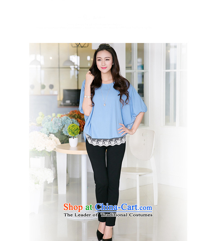 The interpolator auspicious for larger women 2015 thick MM spring and summer New fifth cuff stitching lace bat sleeves loose video thin chiffon T shirt V5029 white L suitable for 100-130 catty) Picture, prices, brand platters! The elections are supplied in the national character of distribution, so action, buy now enjoy more preferential! As soon as possible.