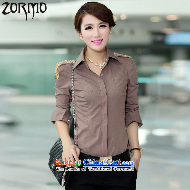 The autumn 2015 new ZORMO Korean to xl professional wear shirts shoulder stitching spring and autumn long sleeved shirt khakiXXL 120-135 catty