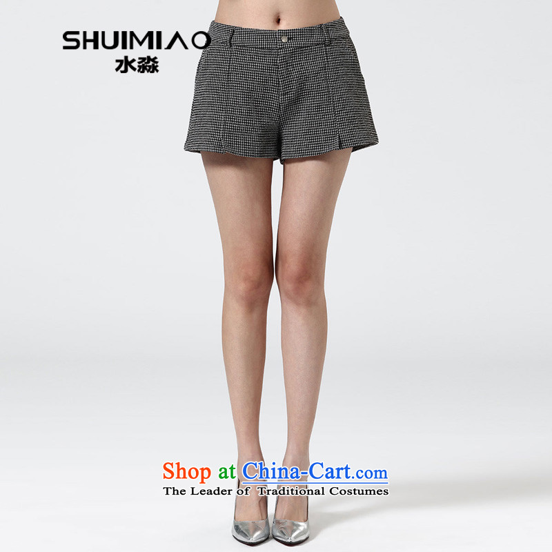 Water by increasing women's code 2015 spring outfits Korean leisure chidori high waist shorts female S15CT4642 checkeredXL
