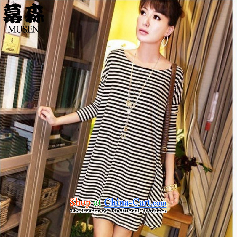 The sum   of the fertilizers in spring and autumn 2015 XL t-shirt thick people dress code large ad-dress 200 catties thick mm stripe dresses black stripes are code
