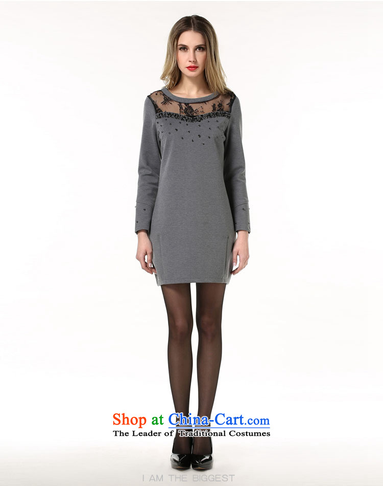 Rui Mei to 2015 XL women with European and American Popular staples fall bead gauze stitching thick, Hin thin long-sleeved dresses N1860 XXXL Gray Photo, prices, brand platters! The elections are supplied in the national character of distribution, so action, buy now enjoy more preferential! As soon as possible.