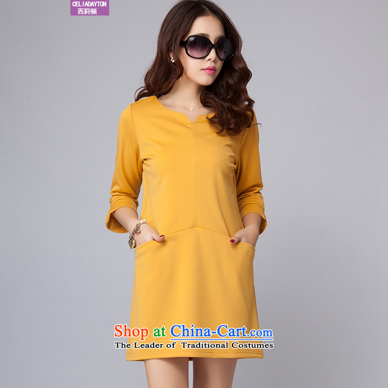 Szili Clinton larger female spring 2015 new products thick mm stylish graphics thin temperament suits skirts OL Sau San gentlewoman forming the short skirt Korean pocket atmospheric turmeric yellow?L
