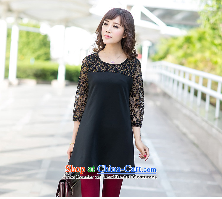 Szili Clinton larger women's dresses spring and summer 2015 new products thick mm stylish lace stitching elegant even turning skirts Korean ladies wear a word 