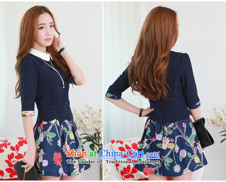 In the spring of 2015 Women's new lovely child for XL, leave two expertise cuff mm lapel collision-color printing stitching elegant graphics thin blue skirt suits to large XL 120-135 catty picture, prices, brand platters! The elections are supplied in the national character of distribution, so action, buy now enjoy more preferential! As soon as possible.