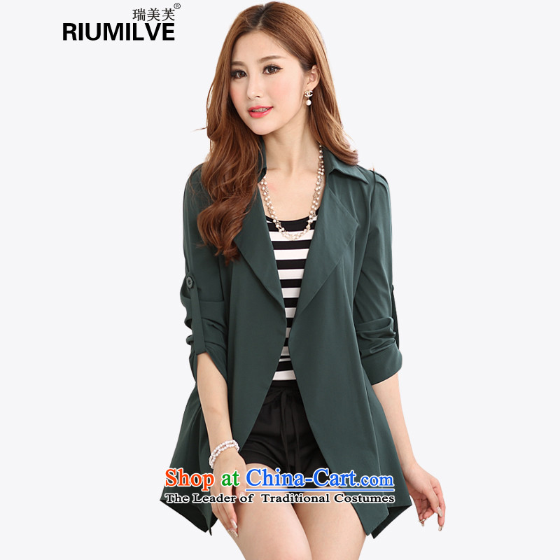 Rui Mei to xl women 2015 Autumn New_ thick mm thin in the video long suit for elastic chiffon cardigan small lounge light jacket coat 027 dark green L_95-115 catty through_