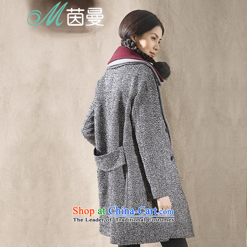 Athena Chu Cayman 2014 winter clothing new Wild lapel in long hair? jacket female a wool coat (8433210950- gray and black , Athena Chu (INMAN, DIRECTOR OF shopping on the Internet has been pressed.)
