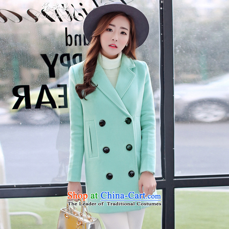 Diane Cayman 2015 autumn and winter new Korean girl in gross? coats long double-thick suits for larger winter a wind jacket pale green?XXL