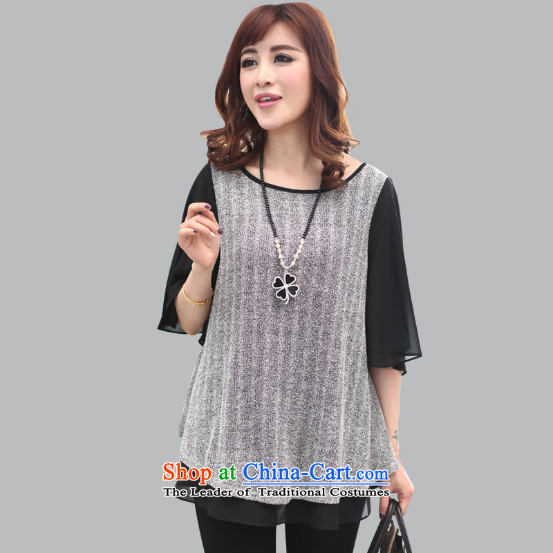 To better color plane collision stitching thick npc code women chiffon shirt female horn cuff spring new Korean thick gray T-shirt XXXXL, mm to excellent shopping on the Internet has been pressed.