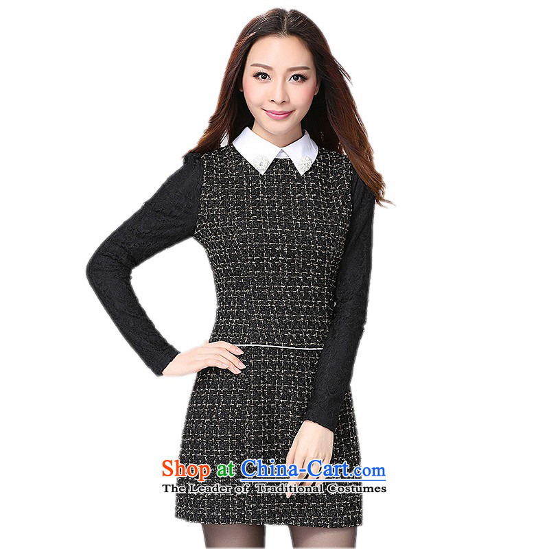 C.o.d. Package Mail 2015 new fall inside Korean women's elegant temperament dresses and obesity mm long-sleeved lapel of Sau San skirt large black skirt 3XL about 140-155, land is of Yi , , , shopping on the Internet