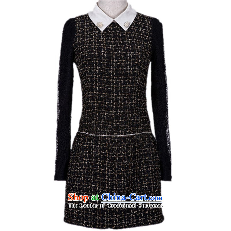C.o.d. Package Mail 2015 new fall inside Korean women's elegant temperament dresses and obesity mm long-sleeved lapel of Sau San skirt large black skirt 3XL about 140-155, land is of Yi , , , shopping on the Internet