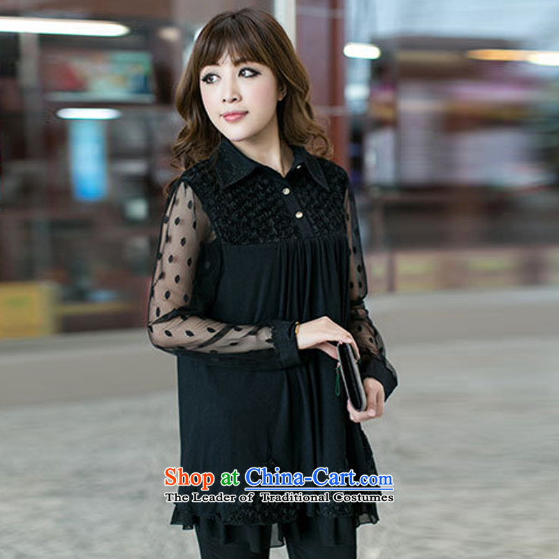 Rui Mei to to increase women's code 2015 Autumn new thick mm loose video thin waves point gauze stitching chiffon dresses S2301 XXXL, Rui Mei be black (RIUMILVE) , , , shopping on the Internet