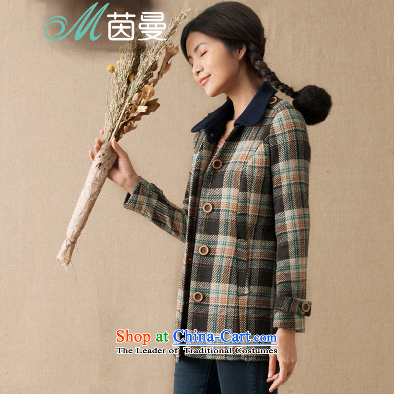 Athena Chu Cayman winter clothing new grid lapel gross? in the stitching jacket long coats 8433200110_? BrownXL