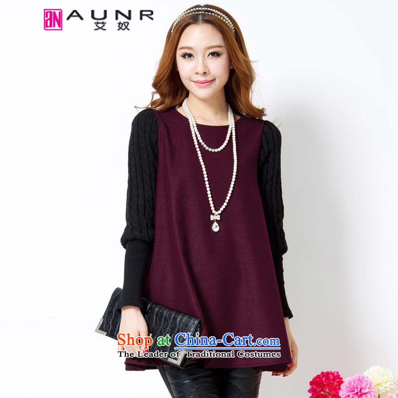 Ainu autumn and winter, won 2015 version of large long-sleeved code thick dresses female 1492XXXXXL dark red
