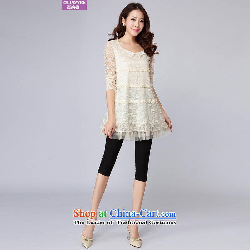 Szili Clinton larger female spring 2015 mm thick new stylish lace dolls for long yi skirts sweet elegant graphics thin a skirt skirt wear beige XXL