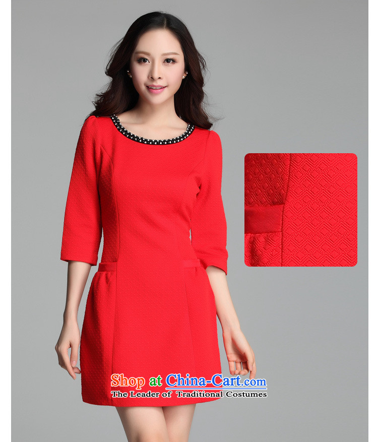 C.o.d. package for women to accept a minimalist dresses decorated in spring 2015 in seven cuff short skirt large stylish lady nail pearl round-neck collar skirt Red 2XL about 140-155 catty picture, prices, brand platters! The elections are supplied in the national character of distribution, so action, buy now enjoy more preferential! As soon as possible.