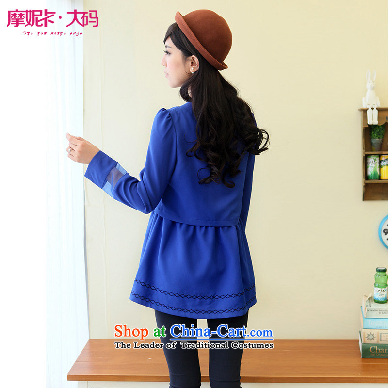 Maximum number of ladies of the 2014 Korean autumn and winter load new fat mm relaxd casual dolls in thin graphics long piece blue XXXXL, female Annick American Samoa has been pressed shopping on the Internet