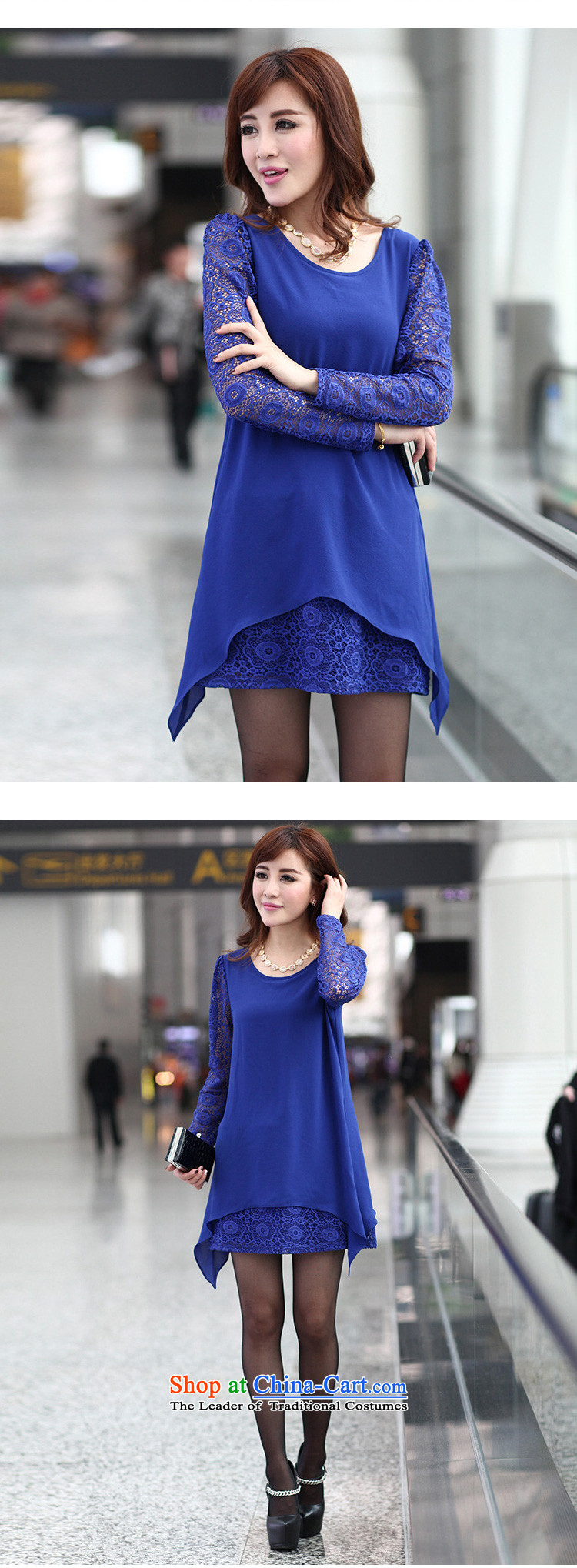 Rui Mei King to code women 2015 Autumn new boxed version Korea stitching chiffon lace engraving cuff double under the dresses SM2832 XXXXL Blue Photo, prices, brand platters! The elections are supplied in the national character of distribution, so action, buy now enjoy more preferential! As soon as possible.