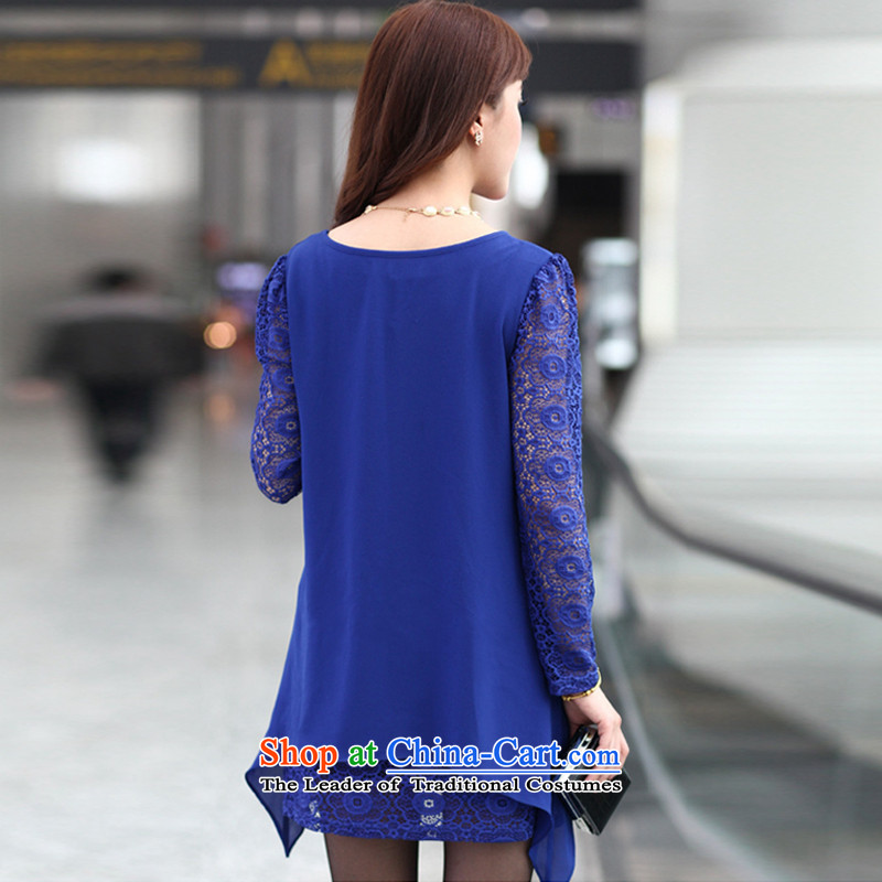 Rui Mei King to code women 2015 Autumn new boxed version Korea stitching chiffon lace engraving cuff double under the dresses SM2832 XXXXL, Rui Mei be blue (RIUMILVE) , , , shopping on the Internet