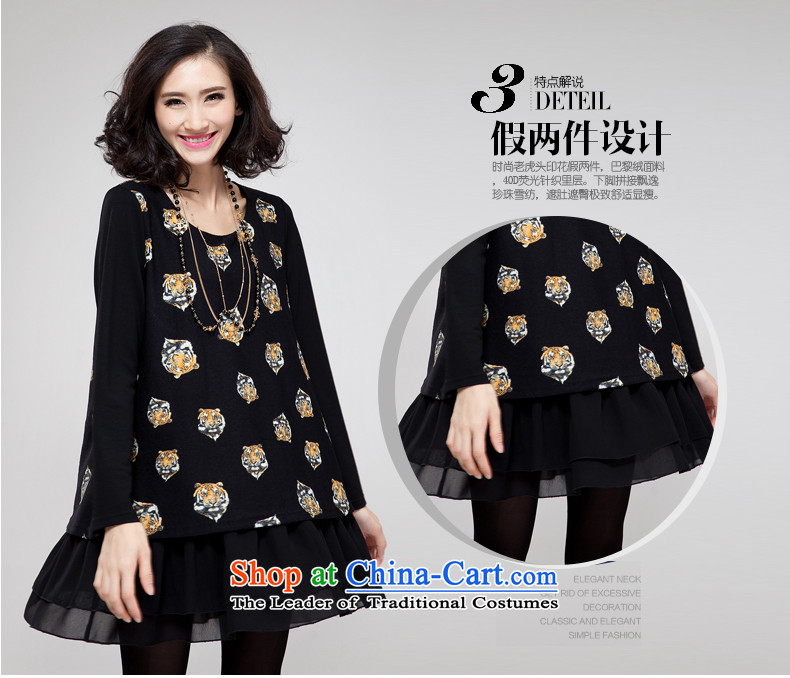 Ainu  autumn 2015 new for women Korean tiger head wear long-sleeved stamp thick mm dresses female black XXXL (140-160 1494 catties) Picture, prices, brand platters! The elections are supplied in the national character of distribution, so action, buy now enjoy more preferential! As soon as possible.