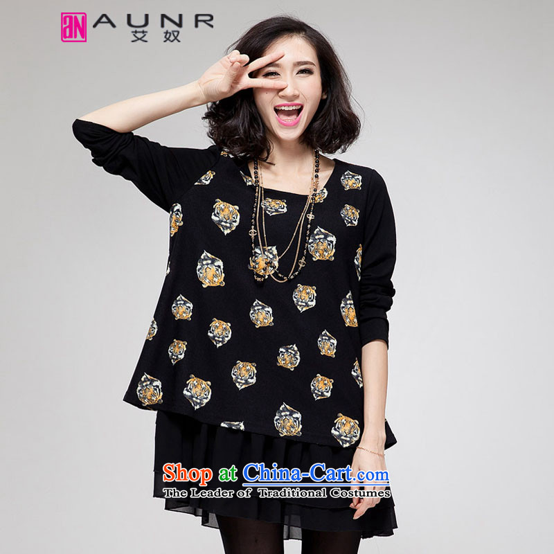 Ainu? autumn 2015 new for women Korean tiger head wear long-sleeved stamp thick mm dresses female?black?XXXL _140-160 1494 catties_