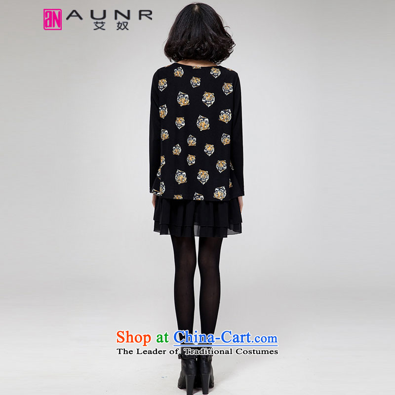 Ainu  autumn 2015 new for women Korean tiger head wear long-sleeved stamp thick mm dresses female black XXXL (140-160 1494 catties) Ainu AUNR),,, (shopping on the Internet