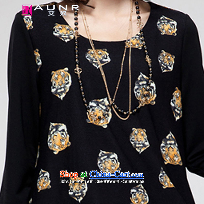 Ainu  autumn 2015 new for women Korean tiger head wear long-sleeved stamp thick mm dresses female black XXXL (140-160 1494 catties) Ainu AUNR),,, (shopping on the Internet