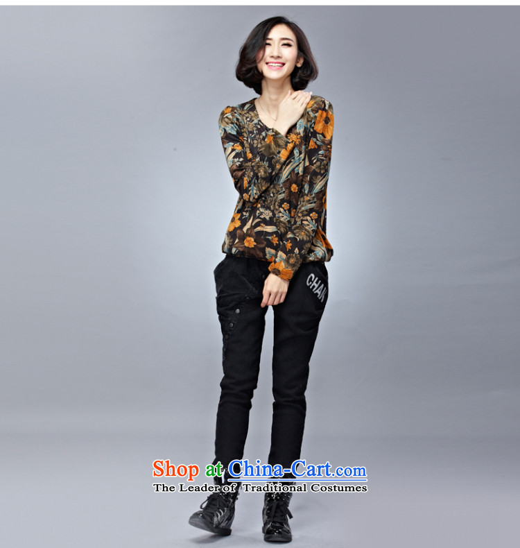 Double Chin Yi Xiu Grand Autumn Code women's long-sleeved T-shirt female thick mm retro flowers leather wear shirts, lint-free wild Q1002 brown XL Photo, prices, brand platters! The elections are supplied in the national character of distribution, so action, buy now enjoy more preferential! As soon as possible.