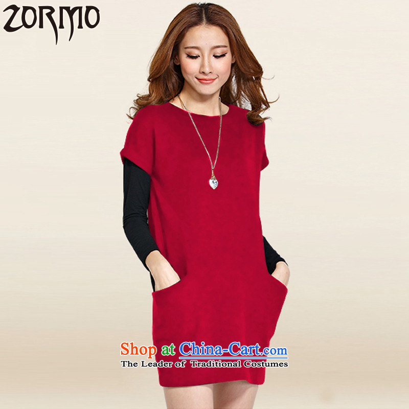 The fall of 2015 ZORMO female thick mm to xl dresses, autumn and winter two kits leisure short skirts bourdeaux?XL