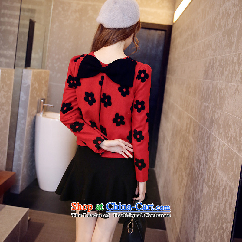 Maximum number of ladies spring 2015 new thick mm video thin flowers Sau San Bow Tie long-sleeved round-neck collar? The dresses red pre-sale of American Samoa Connie XXXL, 2.5 card , , , shopping on the Internet