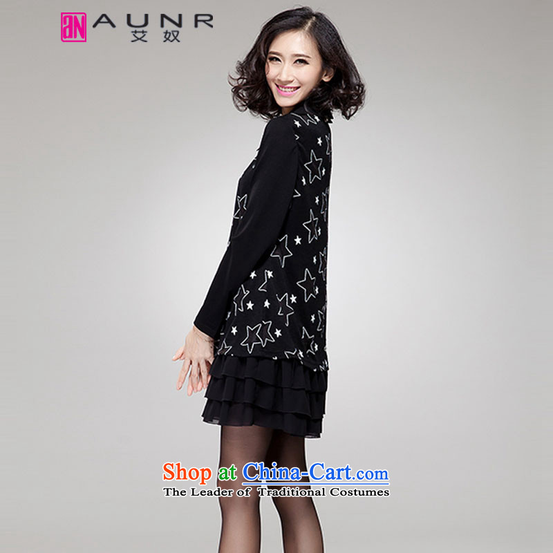 Ainu  autumn 2015 new for women Korean version of large numbers of ladies stamp petokraka long-sleeved dresses female  1496 Black XXL (120-140 catty, Ainu AUNR),,, (shopping on the Internet