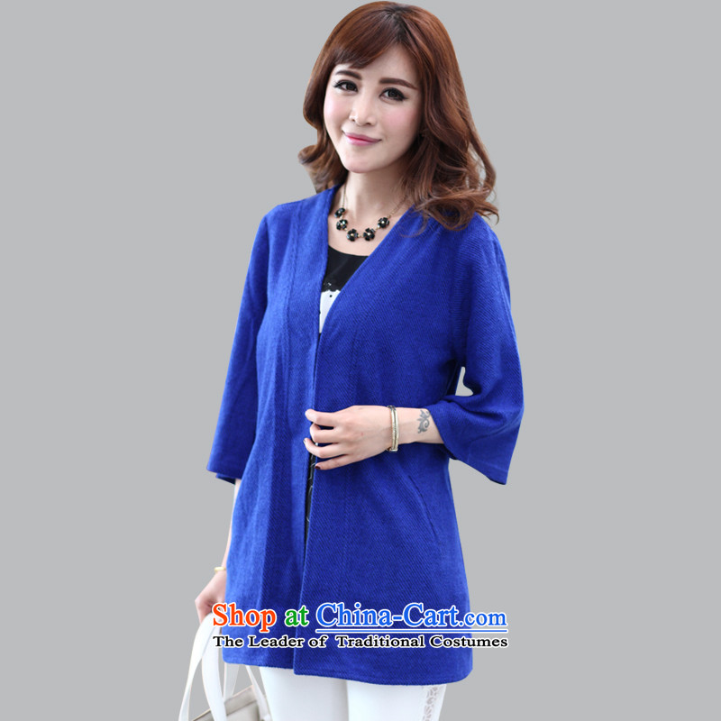 To better larger women 2015 Spring New V-neck in long Cardigan Sweater Knit-Ms. forming the sapphire blue long-sleeved 2XL, to better shopping on the Internet has been pressed.