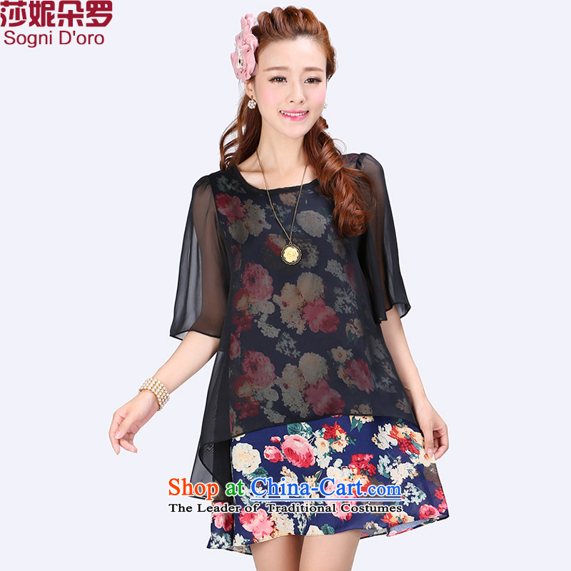 Luo Shani flower code women thick mm Summer 2015 leave two chiffon thick sister dresses to intensify 6761 pattern?4XL