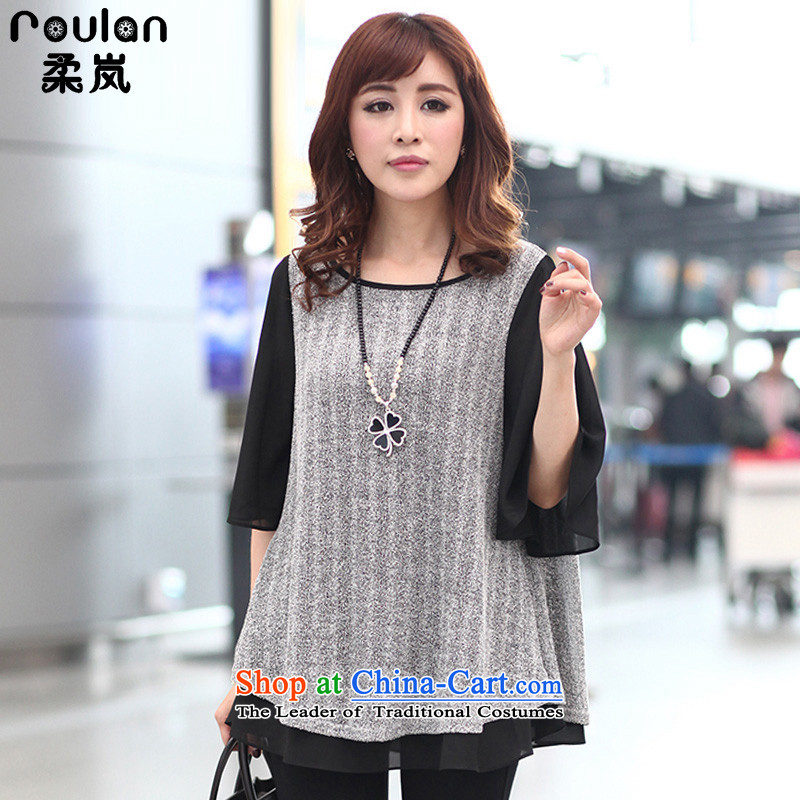 Sophie included200 catties xl female thick mm 2015 Autumn for women new Korean loose chiffon shirt T-shirt1323gray5XL
