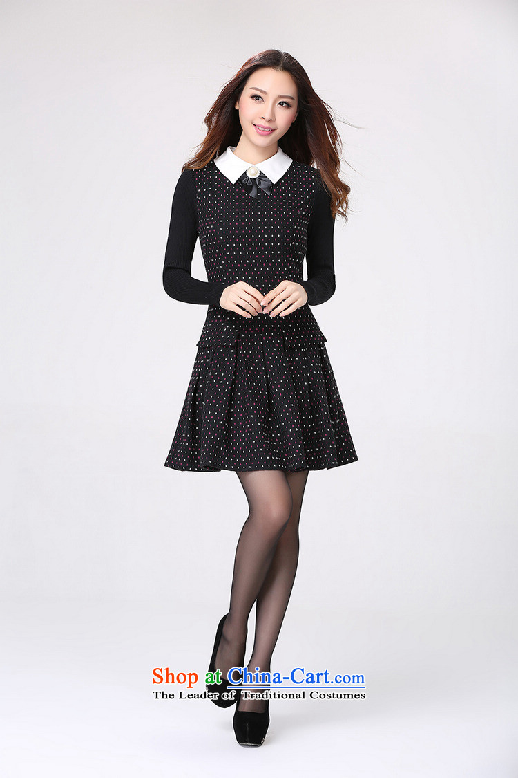 Payment on delivery to xl Korean OL temperament saika dresses pearl lapel long-sleeved knitting spell color autumn Women's clothes skirt thick mm thin black skirt graphics suit 3XL approximately 150 - 160131 catty picture, prices, brand platters! The elections are supplied in the national character of distribution, so action, buy now enjoy more preferential! As soon as possible.