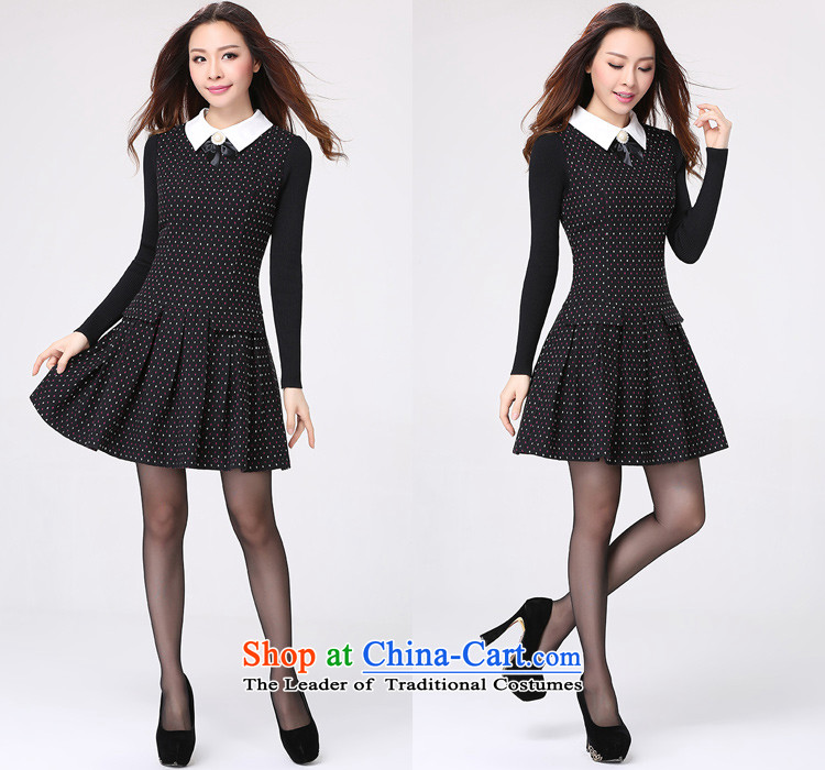 Payment on delivery to xl Korean OL temperament saika dresses pearl lapel long-sleeved knitting spell color autumn Women's clothes skirt thick mm thin black skirt graphics suit 3XL approximately 150 - 160131 catty picture, prices, brand platters! The elections are supplied in the national character of distribution, so action, buy now enjoy more preferential! As soon as possible.