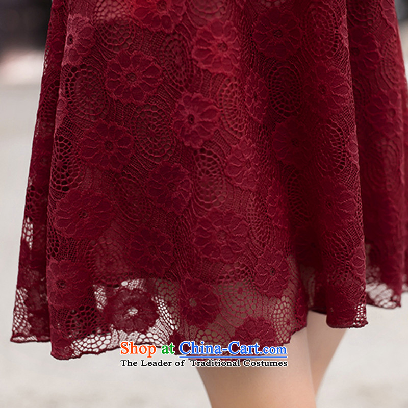 Morning to fall 2015 new Korean lace larger women's dresses sweet round-neck collar engraving lace stitching soft and beautiful A skirt swinging under cascading dresses 4XL( Black suitable for 150 - 160131) morning to , , , catty shopping on the Internet
