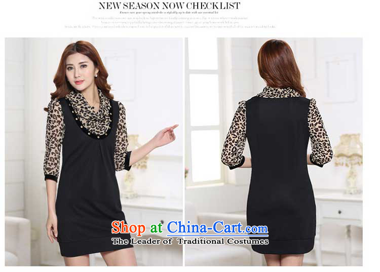 Morning to load the new 2015 Autumn Korean Version to increase women's code thick mm thin 7 Graphics Sau San cuff nails hit Pearl Color stitching chiffon dresses leopard L recommendations 110-120) pictures, price catty, brand platters! The elections are supplied in the national character of distribution, so action, buy now enjoy more preferential! As soon as possible.