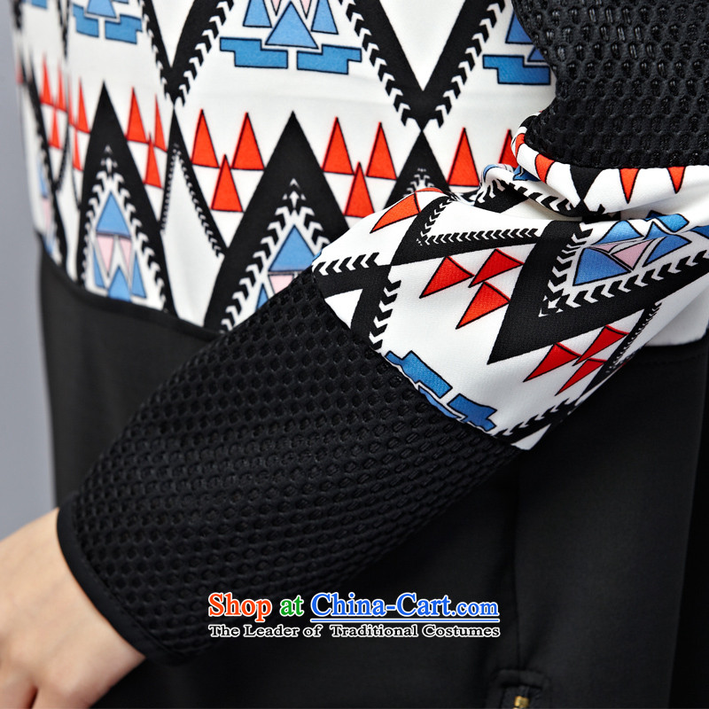 Double Chin Yi xiu qiu larger dresses thick mm package and geometric stamp air layer round-neck collar hedging long sweater 603 Black XXL, embroidered Gigi Lai blue , , , shopping on the Internet