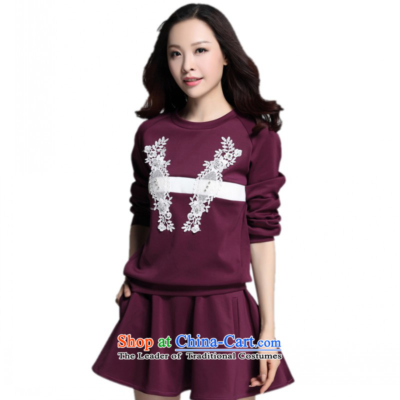 C.o.d. Package Mail Korean xl bundle leisure sweater lace spell color long-sleeved shirt bon bon body fat mm video thin skirt two kits ofapproximately 160-175 3XL purple catty