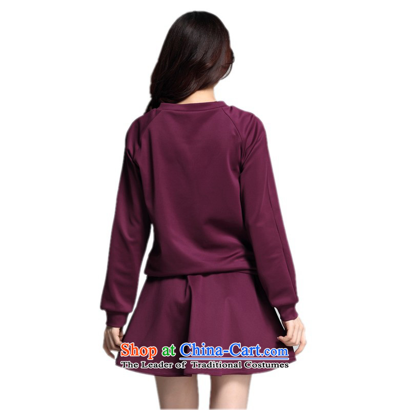 C.o.d. Package Mail Korean xl bundle leisure sweater lace spell color long-sleeved shirt bon bon body fat mm video thin skirt two kits of approximately 160-175 3XL purple, land is of Yi , , , shopping on the Internet