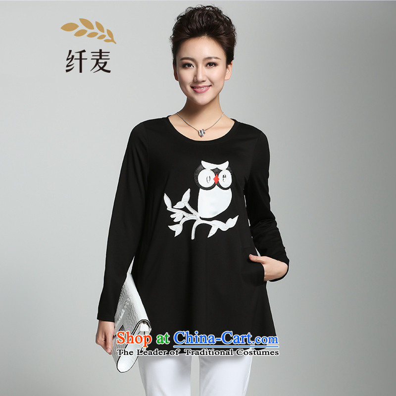 The former Yugoslavia Migdal Code women 2015 Autumn replacing new stylish mm thick owl embroidery T-shirt pearl nail female black?3XL 951151863