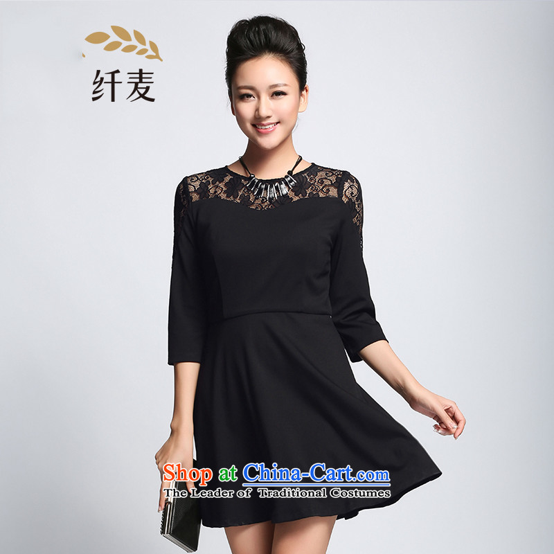 The former Yugoslavia Migdal Code women 2015 Autumn replacing new stylish mm thick shoulder fluoroscopy lace dresses black 3XL 951101861