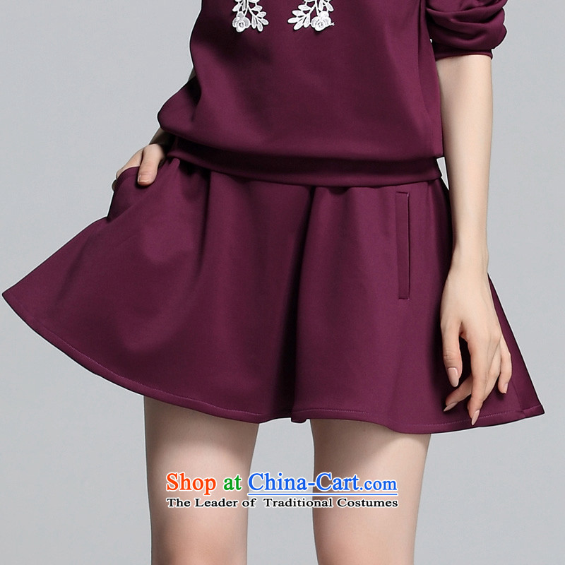 The fall in 2015 XL female new graphics thin stylish round-neck collar gentlewoman bon bon skirt thick simple movement mm long-sleeved leisure suite two kits purple to large 2XL, Constitution Yi appears at paragraphs 145-155 , , , shopping on the Internet