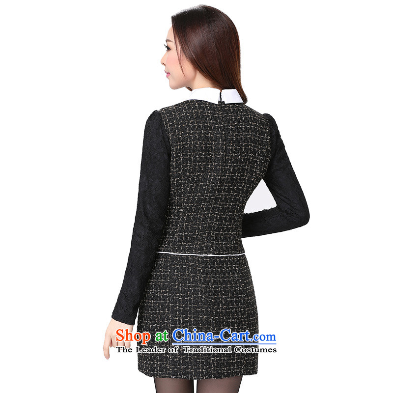 To increase the number of women in the autumn of 2015, replacing replacing the new Korean version thin long-sleeved smaller flip collar thick MM Foutune of Sau San video thin urban OL skirt black large 4XL 155-170, Constitution Yi shopping on the Internet