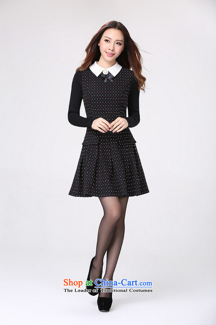 New for women 2015 new to xl long-sleeved small lapel thin ladies graphics Sau San Fat mm college culture skirt quality serene wave point dresses black flower to large 2XL 130-145 catty picture, prices, brand platters! The elections are supplied in the national character of distribution, so action, buy now enjoy more preferential! As soon as possible.