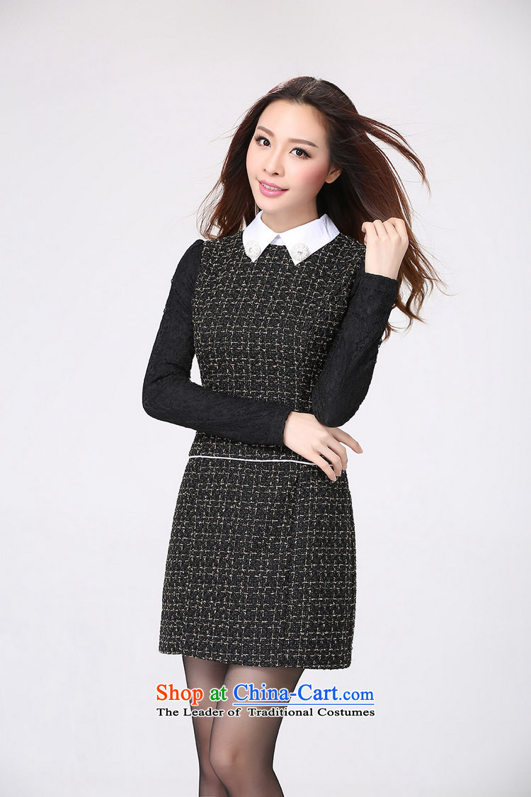 Load New autumn 2015 to increase the number of women with Korean long-sleeved Sau San video thin dresses thick mm elegant lapel small urban OL lady black skirt can reference the chest or advice option customer service pictures, prices, brand platters! The elections are supplied in the national character of distribution, so action, buy now enjoy more preferential! As soon as possible.