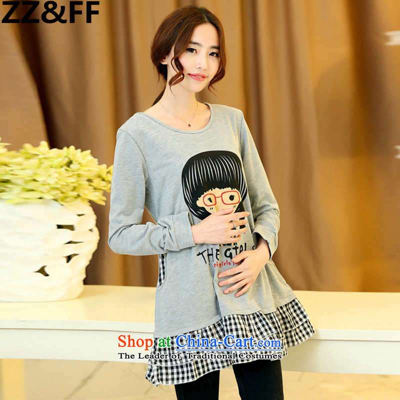 Install the latest Autumn 2015 Zz&ff) to increase women's code 200 catties thick mm long-sleeved T-shirt, forming the Netherlands relaxd cartoon transfer large light gray T-shirt XL,ZZ&FF,,, shopping on the Internet